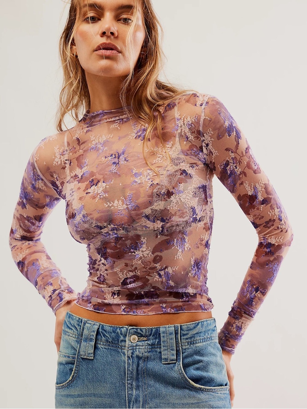 NWOT Free People Printed Lady Lux Layering Top - Lavender Size Medium